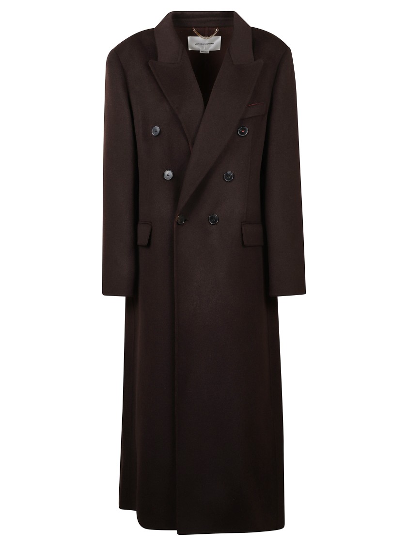 Victoria Beckham Double-breasted Long Coat With Tailored Silhouette In Black