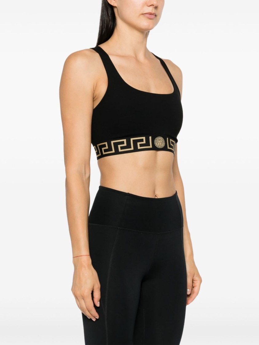 Shop Versace Stretch Jersey Bralette With Greca Border Design In Black