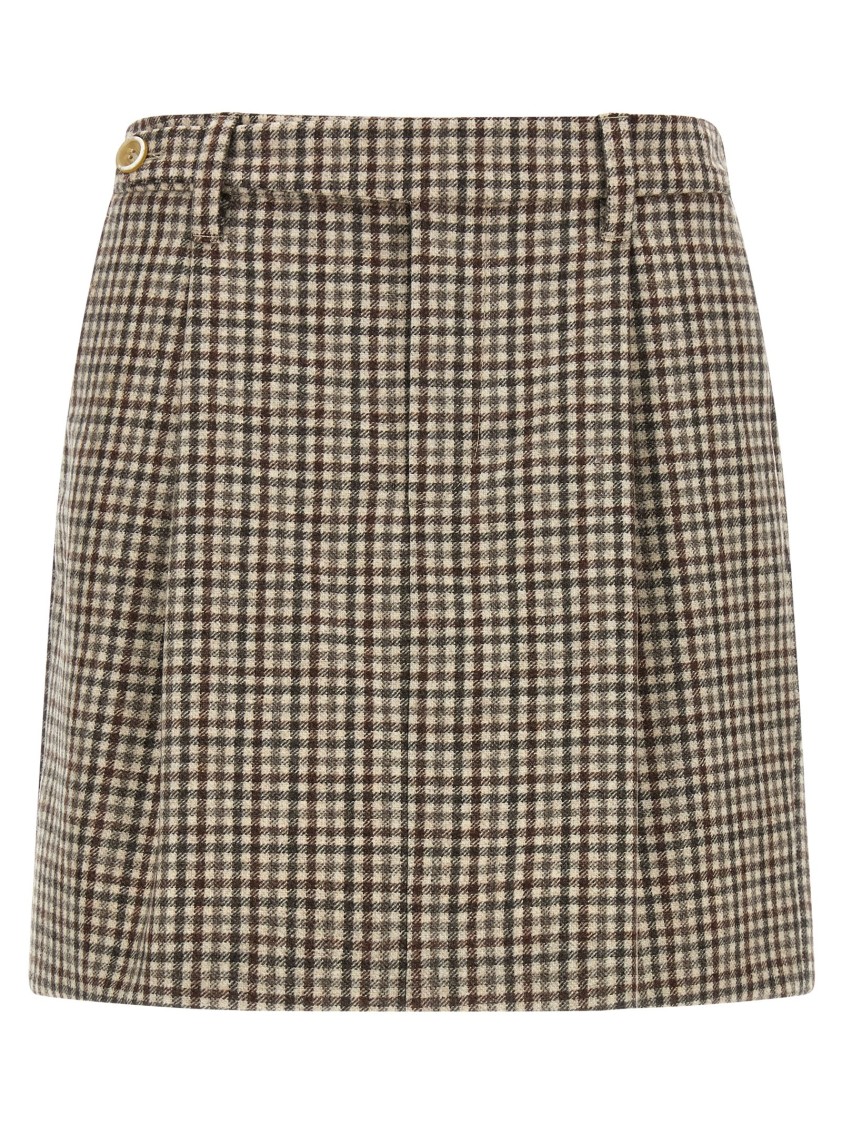 Brunello Cucinelli Checked Virgin Wool Flannel Miniskirt In Brown
