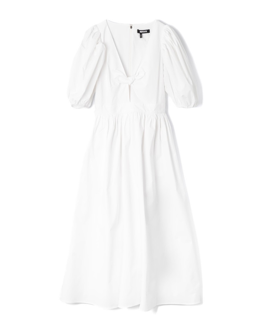 Rotate Birger Christensen Rotate Puff Sleeve Midi Dress With V-neckline In White