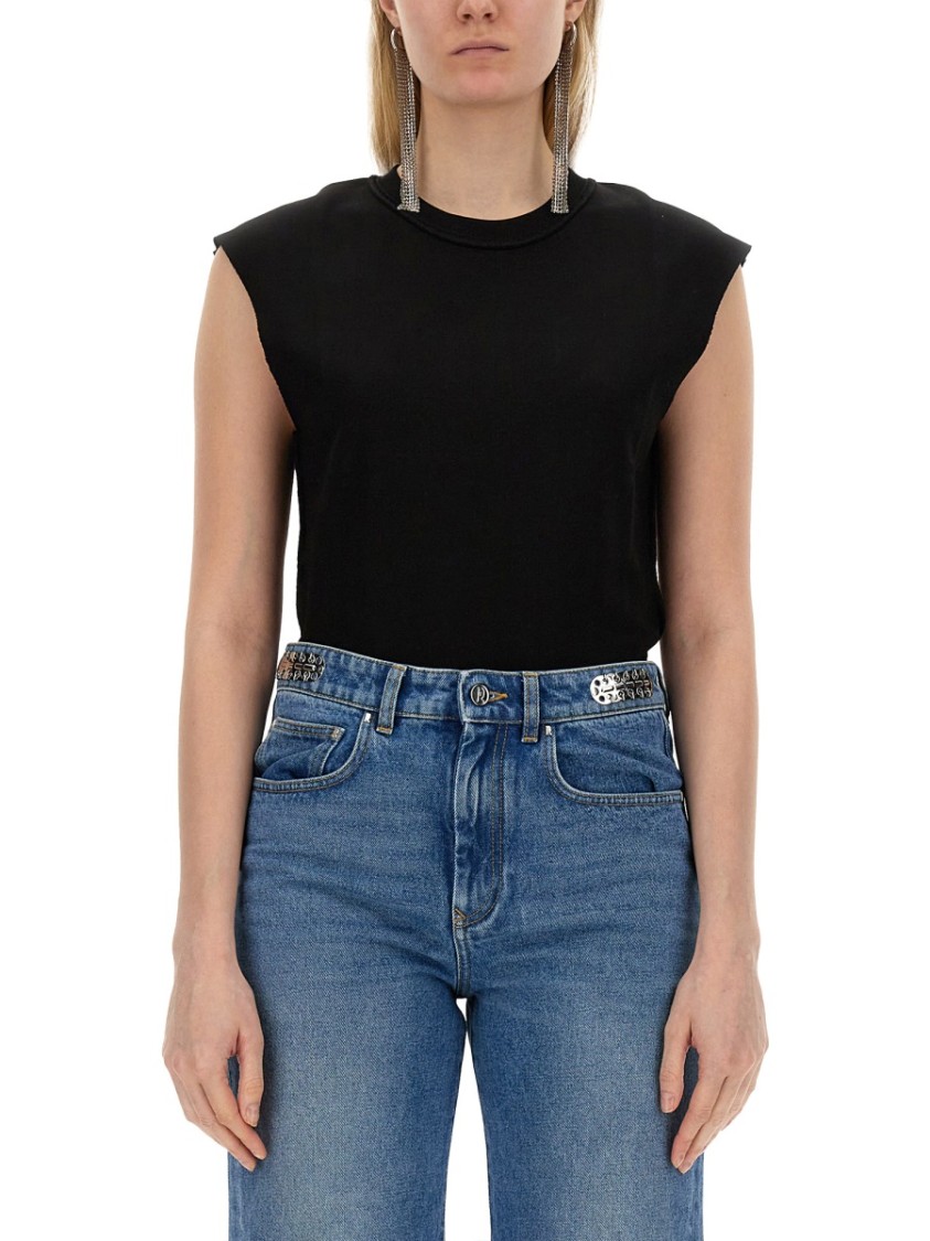 Shop Rabanne Black Cotton T-shirt With Structured Sleeves