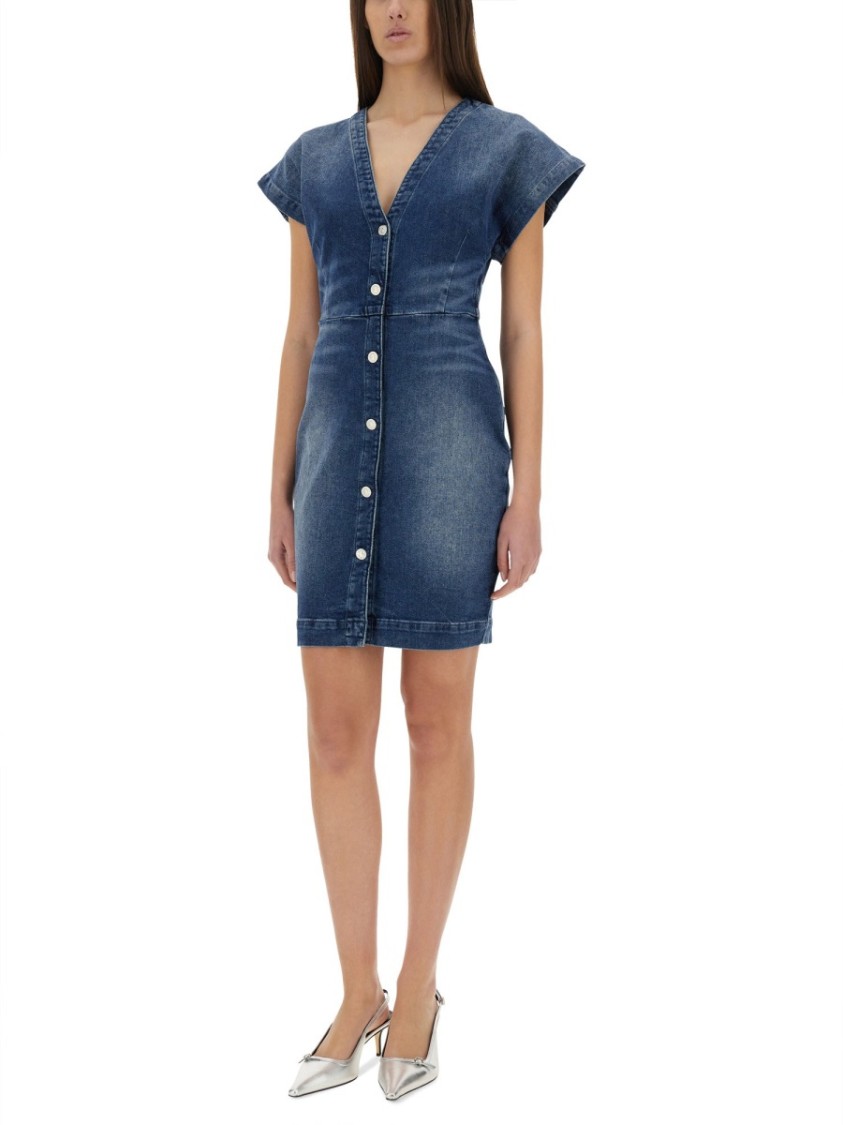 Moschino Slim Fit Denim Dress V-neckline In Blue