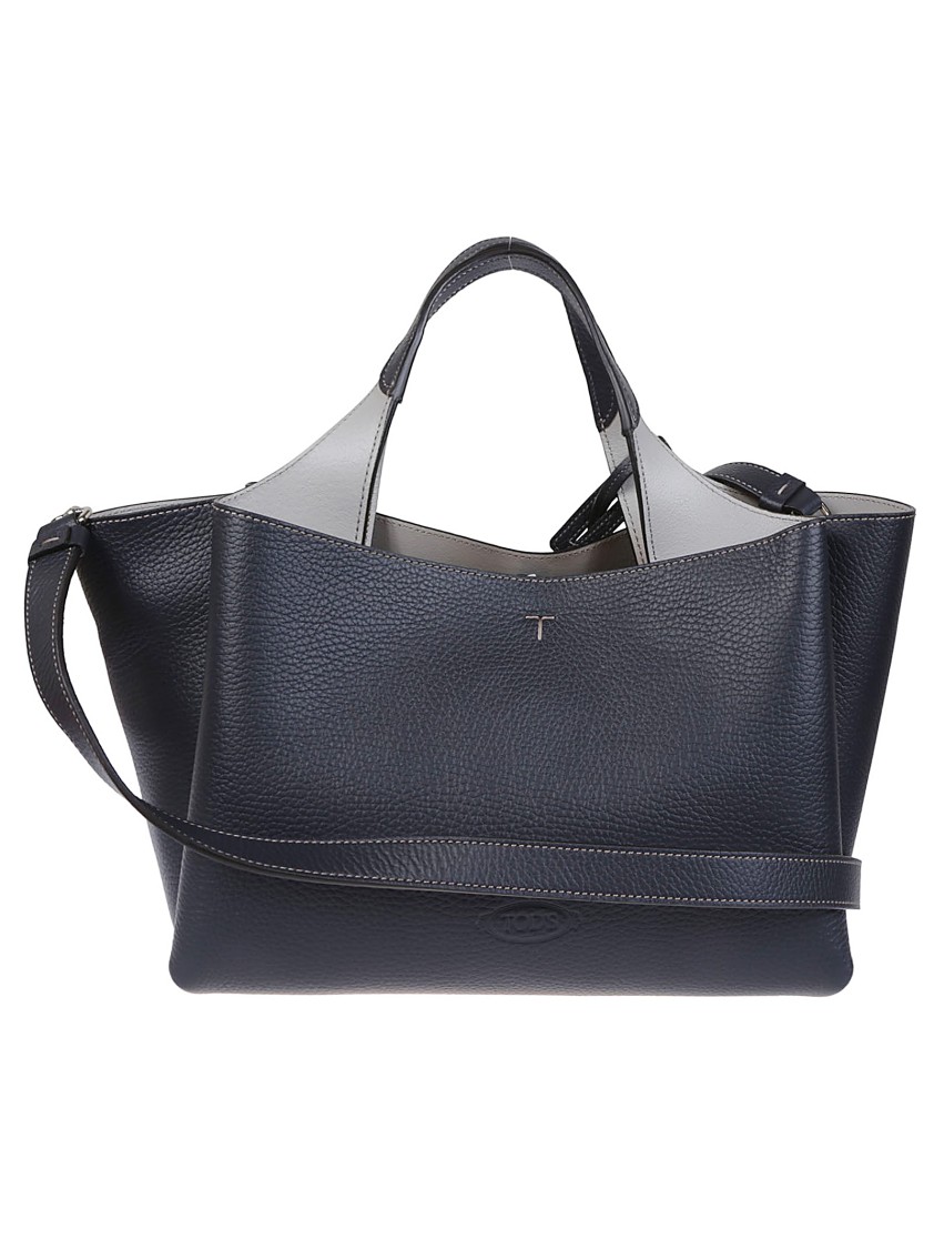 Tod's Structured Black Leather Shoulder Bag In Gray