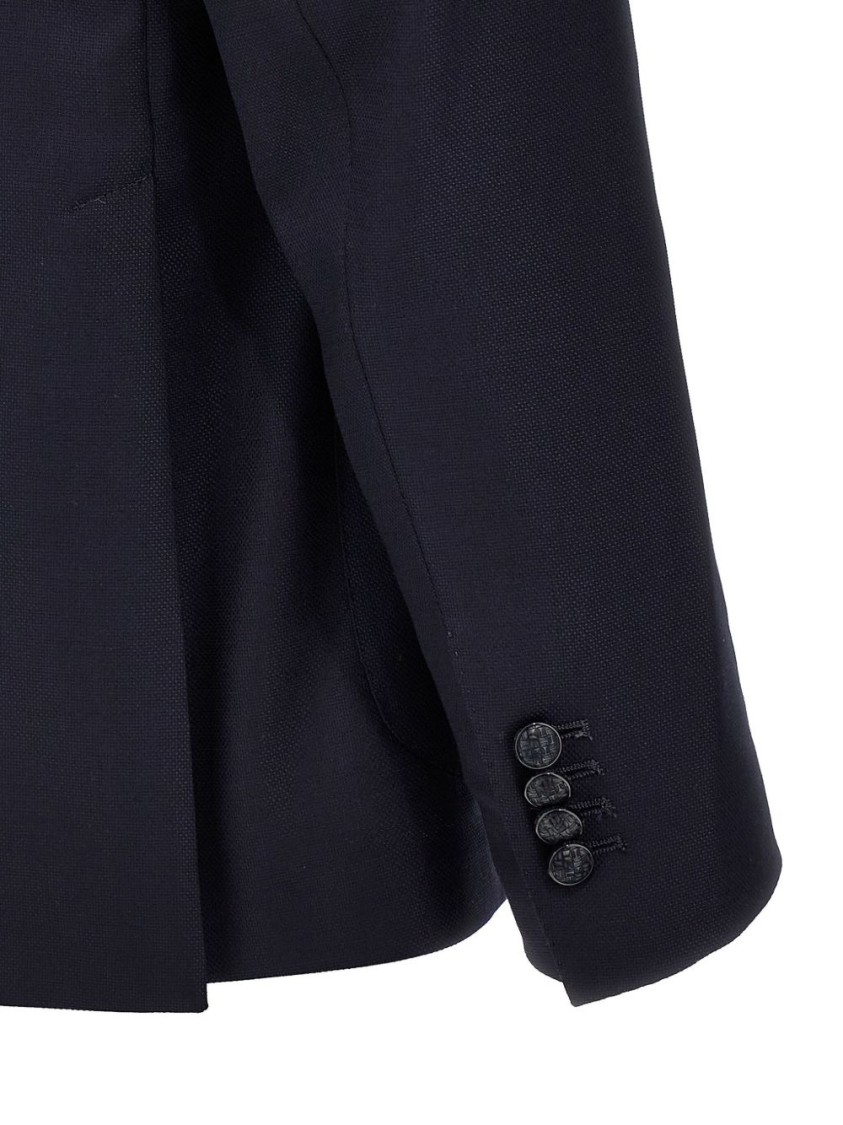 Tagliatore Montecarlo Blue Single-breasted Jacket With Notched Revers In Silk Man In Black