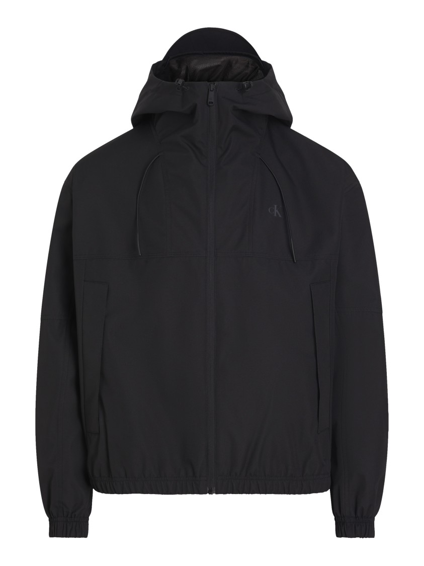 Calvin Klein Waterproof Black Drawstring Hood Jacket With Multiple Pockets In Black