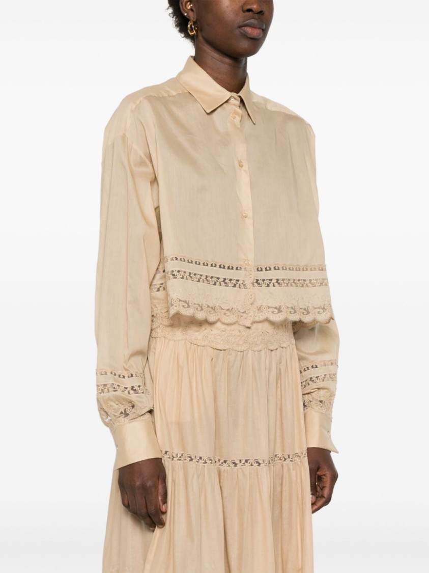 Ermanno Scervino Cropped Shirt With Delicate Lace Trim In Neutral