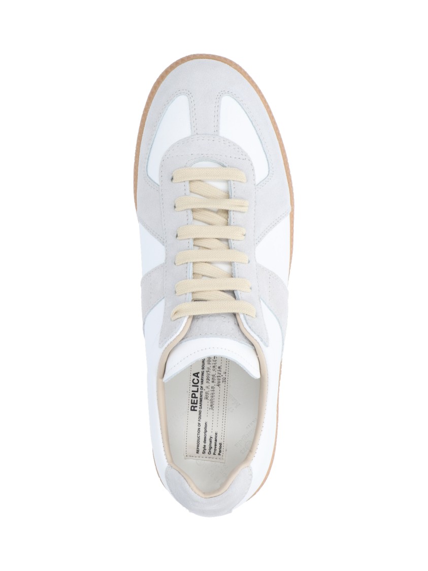 Maison Margiela Women Replica Low-top Leather Sneakers With Suede Inserts In White