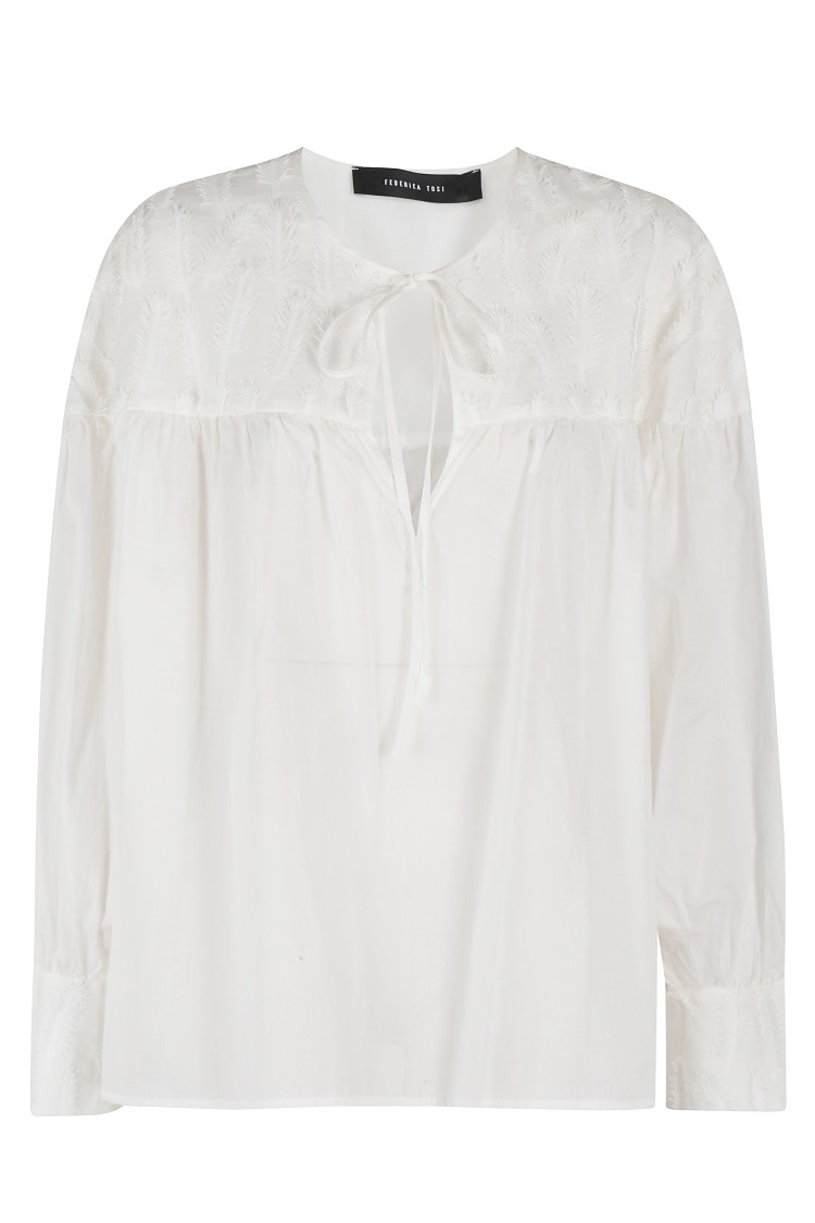 FEDERICA TOSI FEDERICA TOSI LEAF-EMBROIDERED BLOUSE WITH DRAWSTRING DETAIL