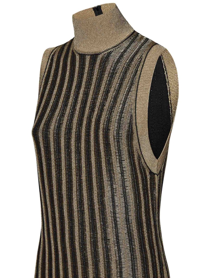 TOM FORD TOM FORD GOLDEN DRESS WITH HIGH NECK AND STRIKING VERTICAL STRIPES