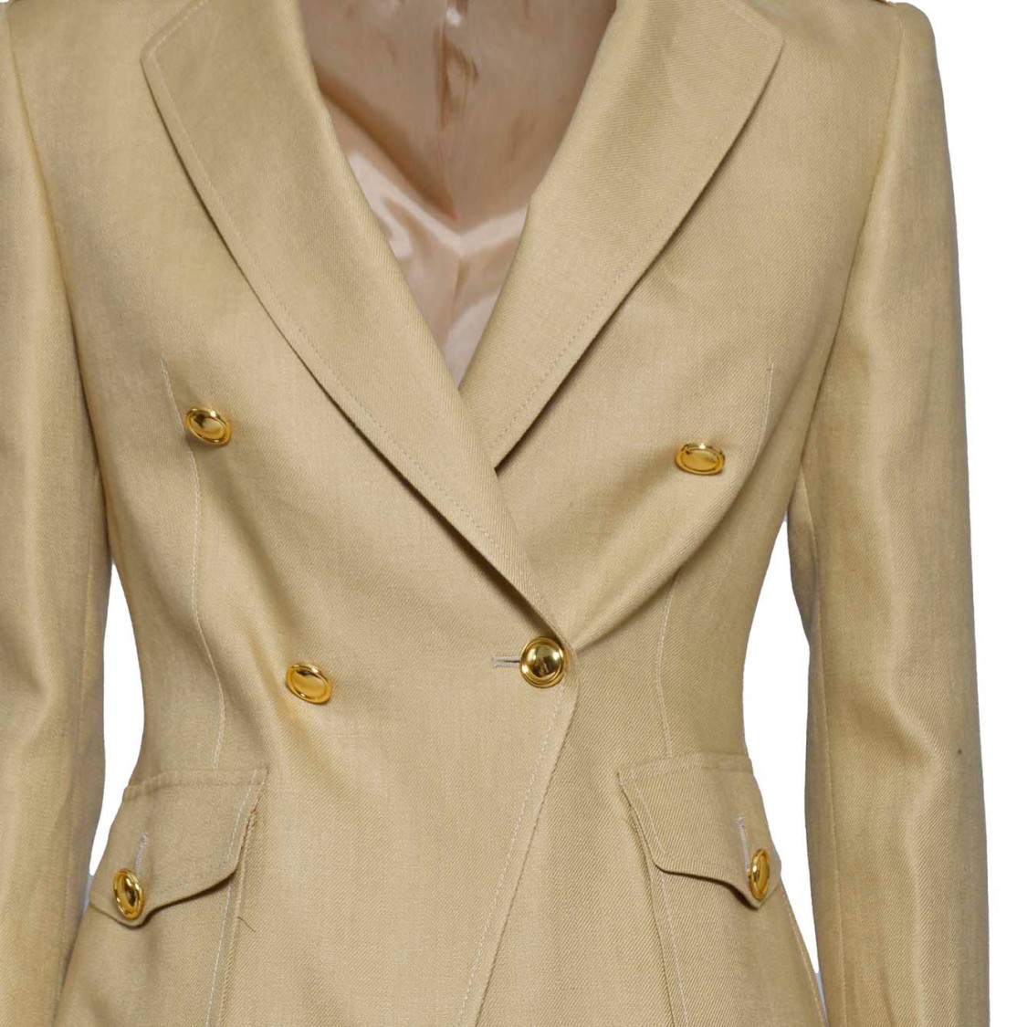 TAGLIATORE TAGLIATORE J-DARLENE DOUBLE BREASTED JACKET IN CAMEL LINEN