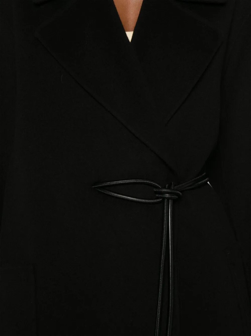 Sportmax Waist Belted Long Coat With Notched Lapels In Black