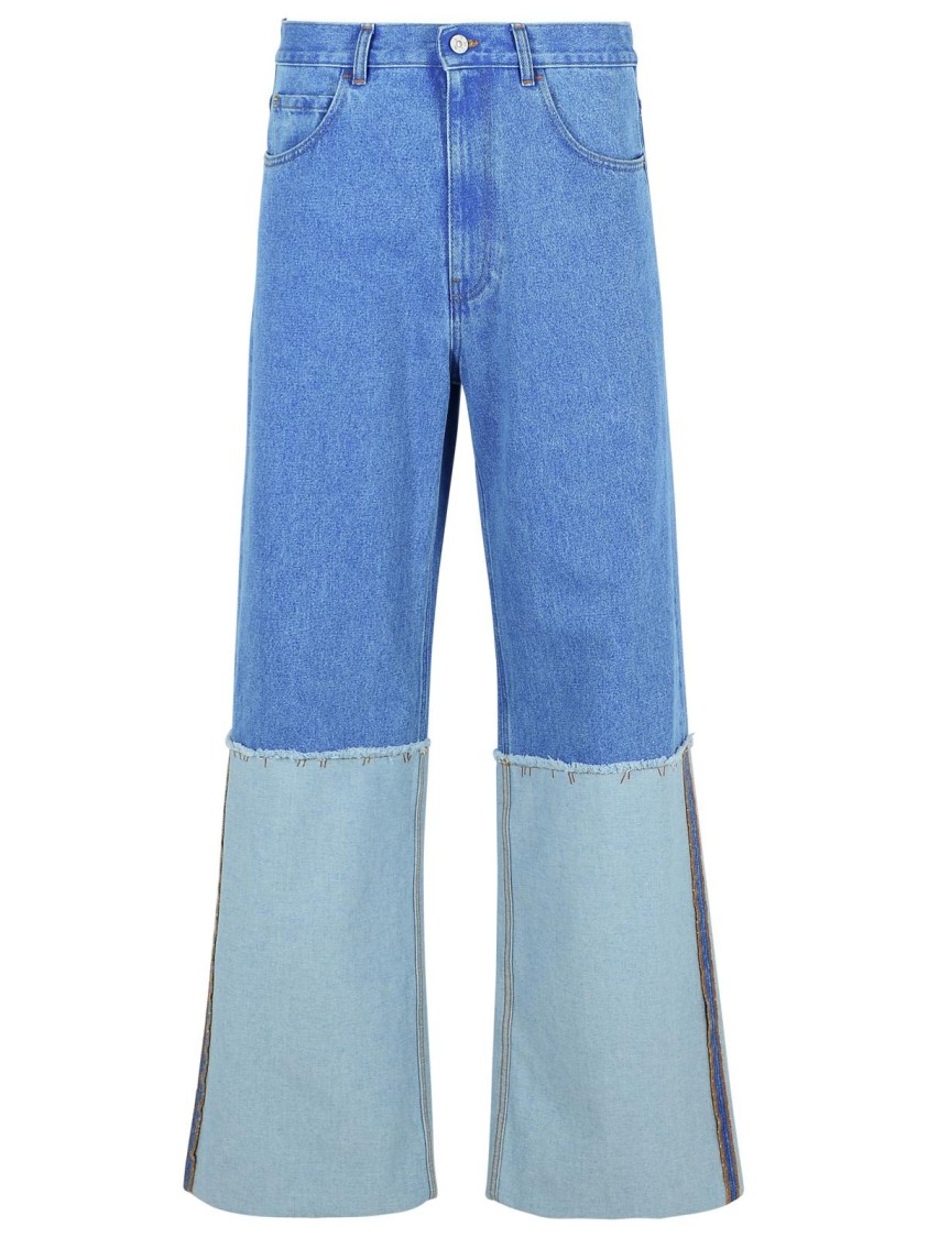 Marni Wide Leg Blue Jeans With High Turn-up In Blue