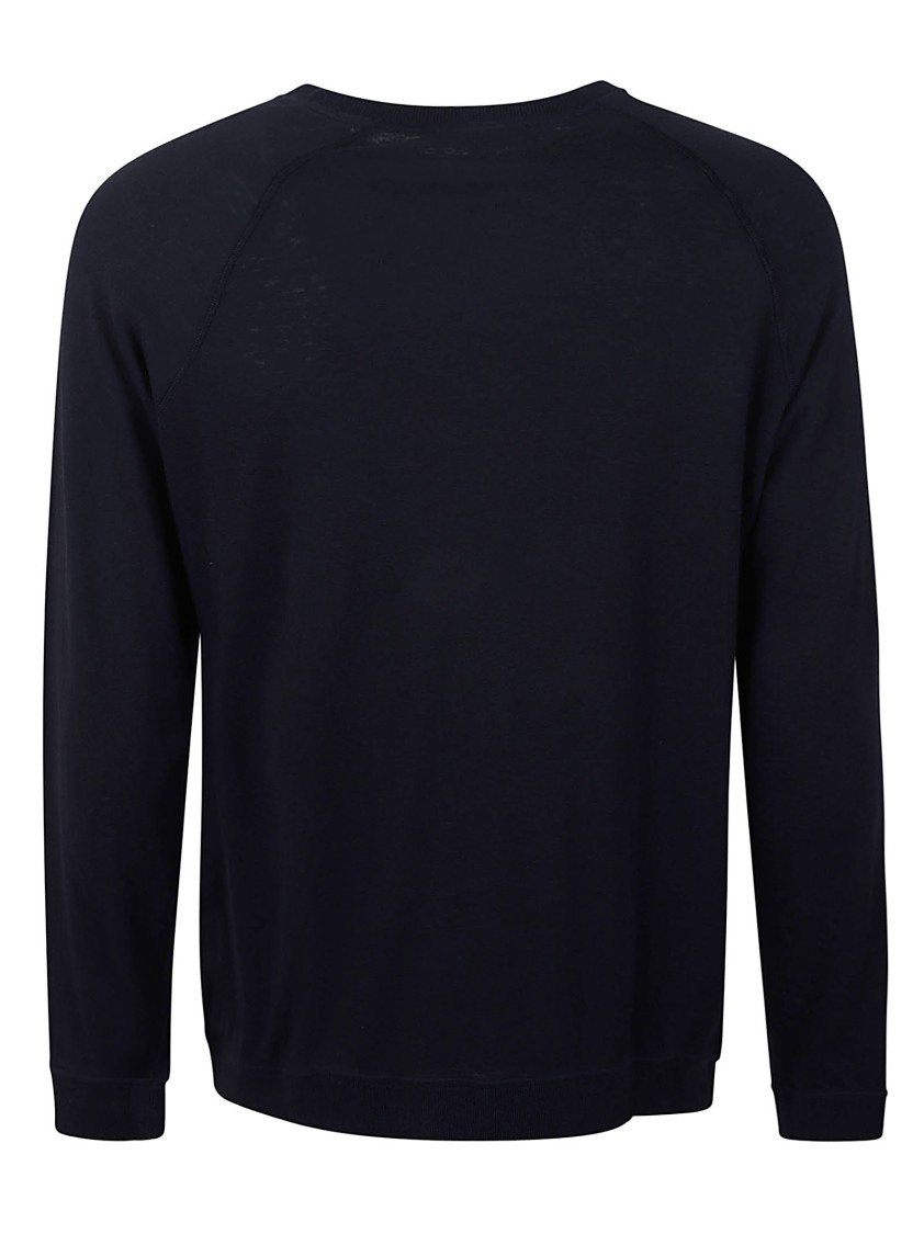 Zanone Linen Relaxed-fit Top With Classic Crew Neckline In Blue