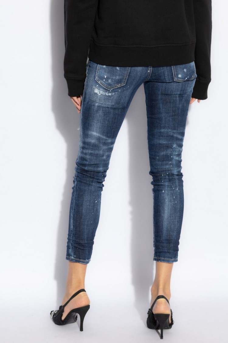 Dsquared2 Distressed Slim Fit Jeans With Mid-rise Waist In Blue