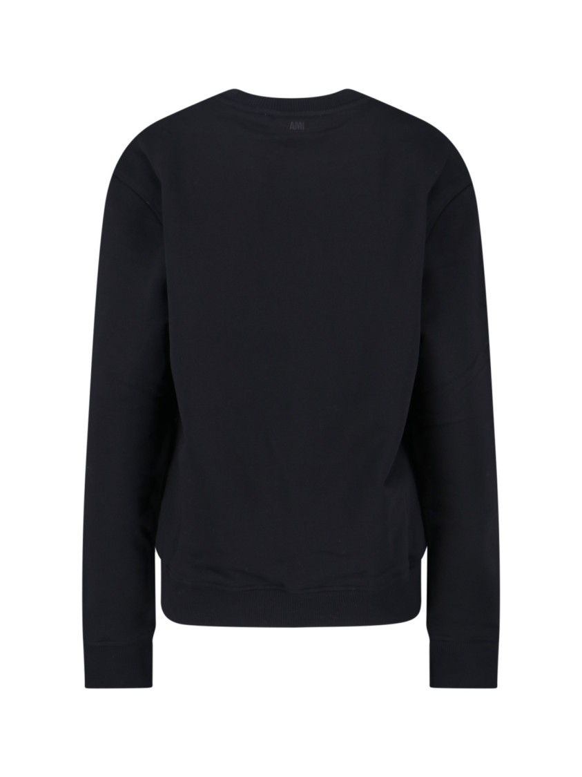 Ami Alexandre Mattiussi Ami Crewneck Sweatshirt With Red Logo Embroidery And Ribbed Finishes In Blue