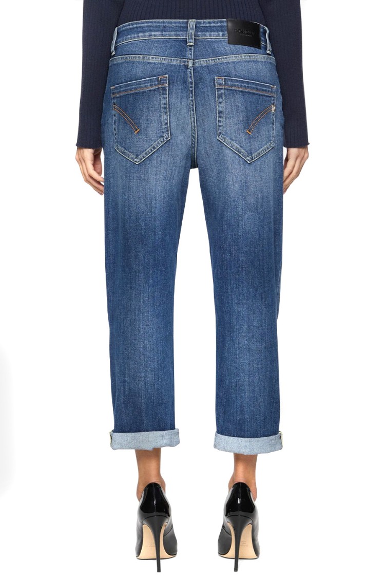 Dondup Relaxed Fit Blue Trousers With Tapered Leg And Rolled Cuffs In Blue