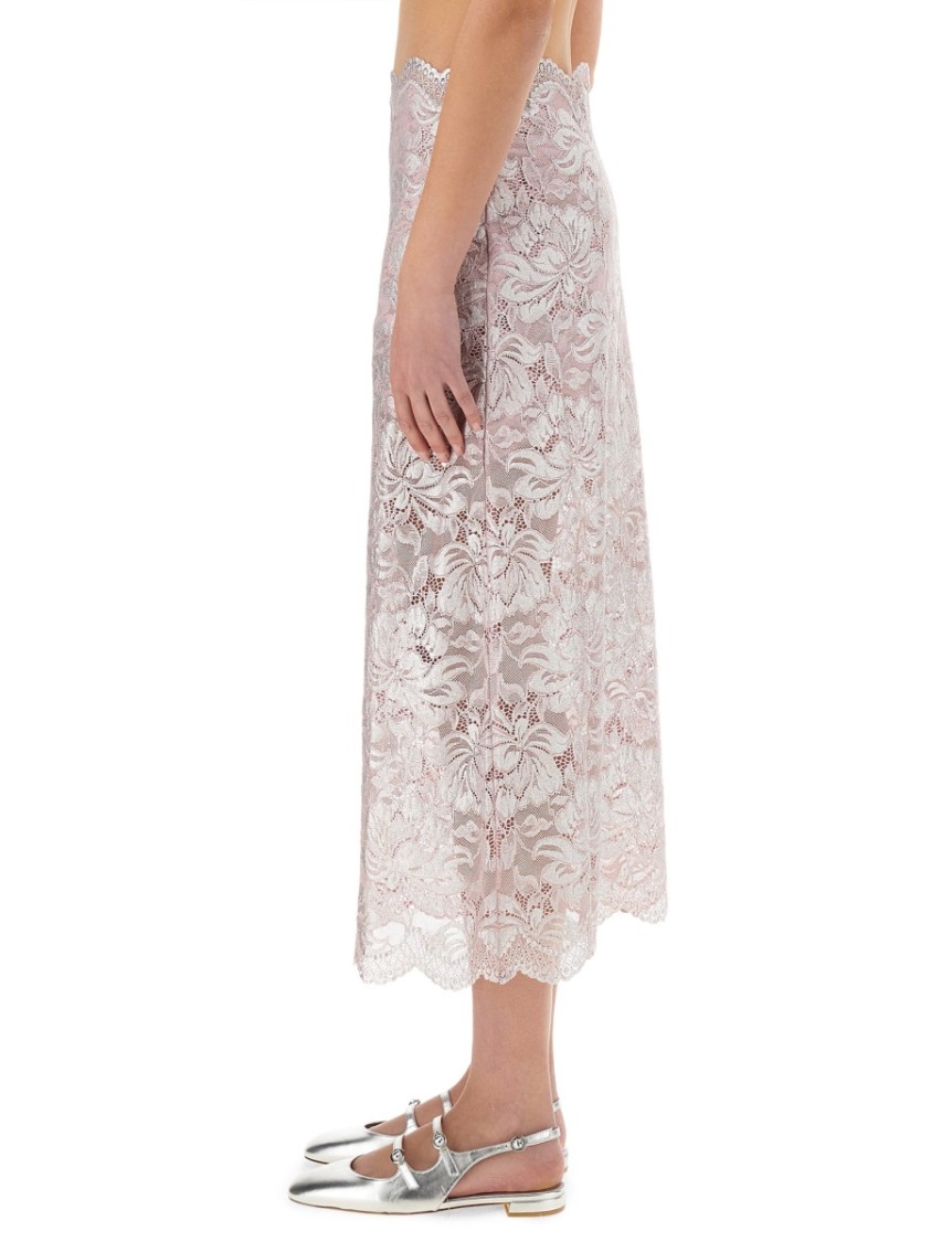 Shop Rabanne Intricate Floral Lace Maxi Skirt With Scalloped Hem In Pink