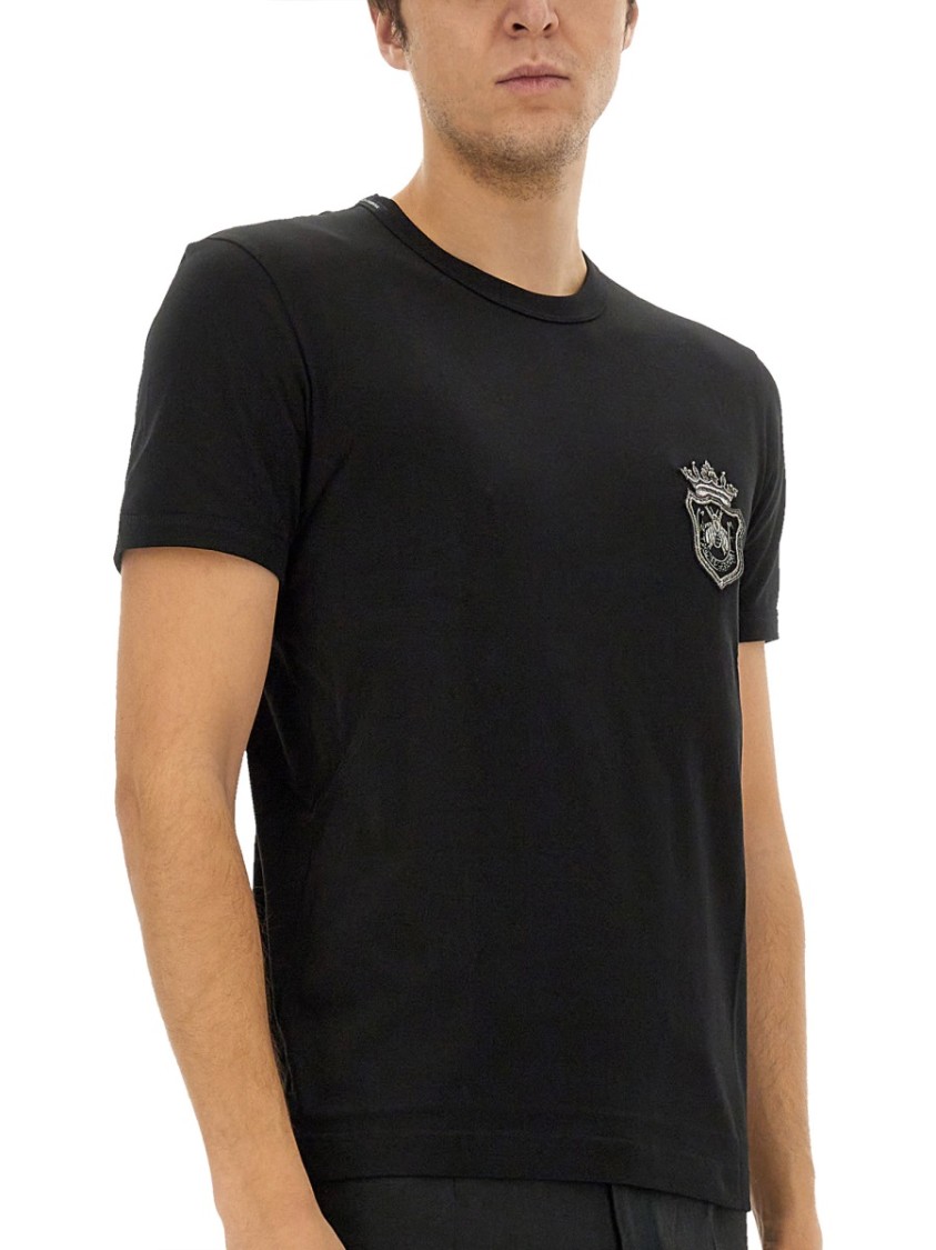 Shop Dolce & Gabbana Cotton T-shirt With Heraldic Patch In Black