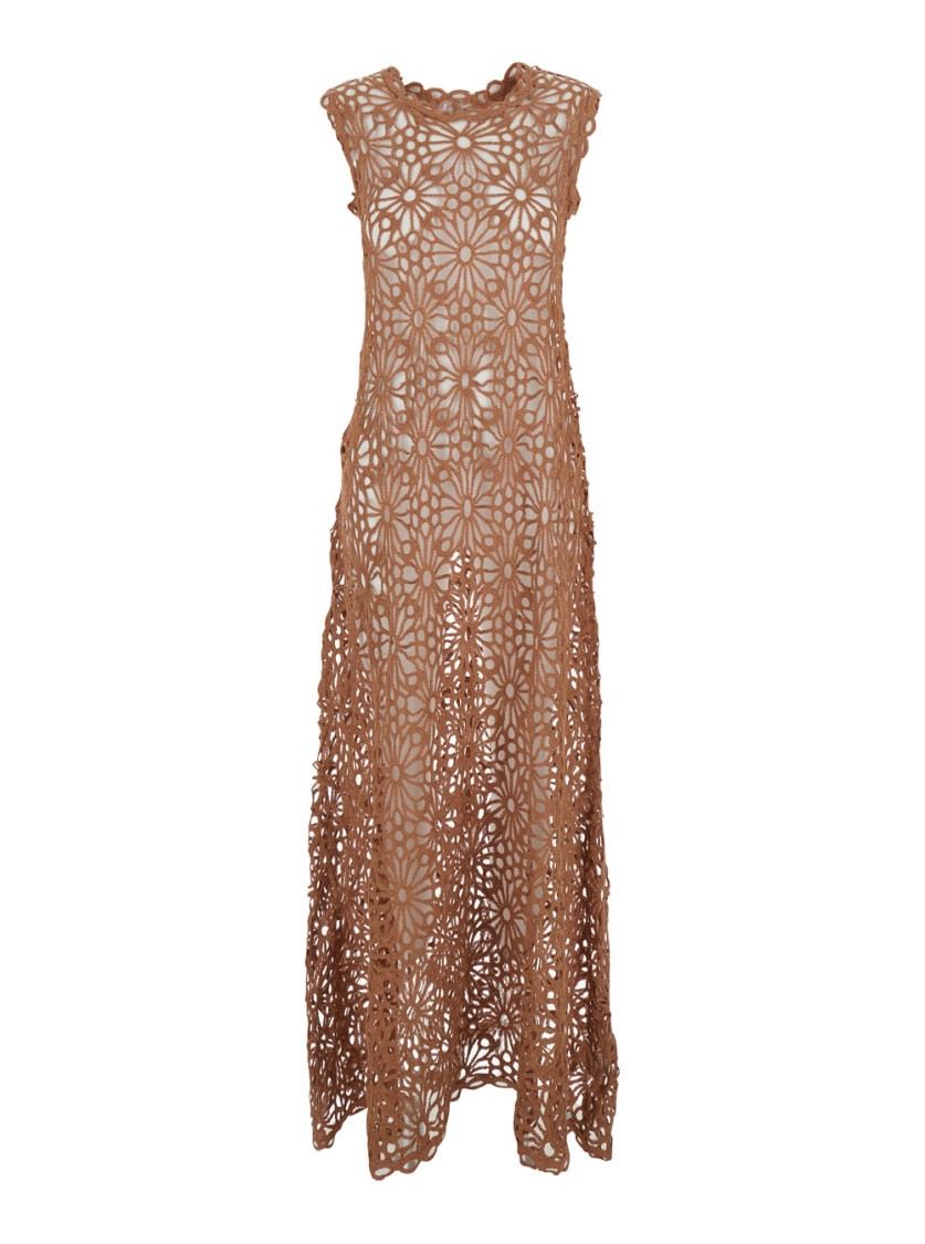 Shop Norma Kamali Swing' Brown Long Dress With Perforated In Neutrals