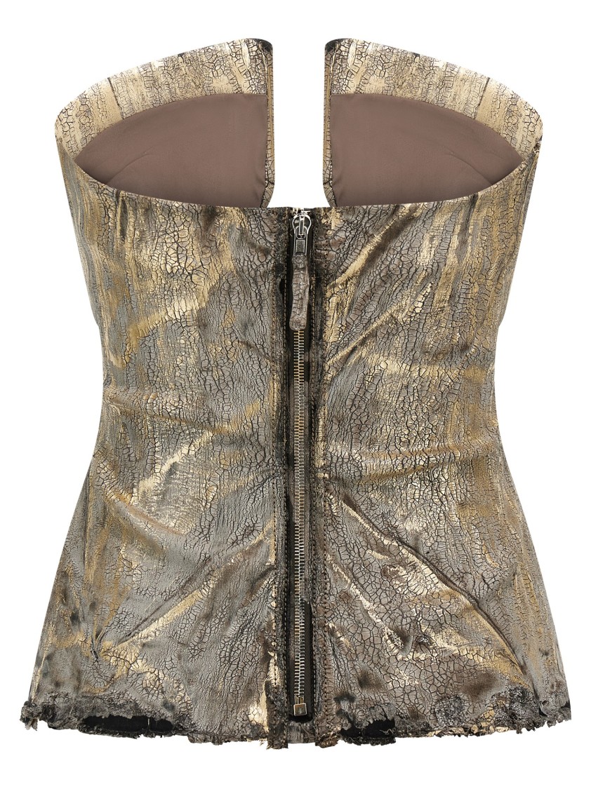 Rick Owens Coated Denim Top With Front Cut-out Neckline In Neutral