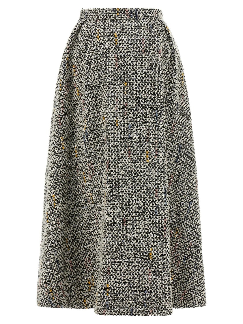 Alessandra Rich High-waisted Pleated Tweed Midi Skirt In Gray