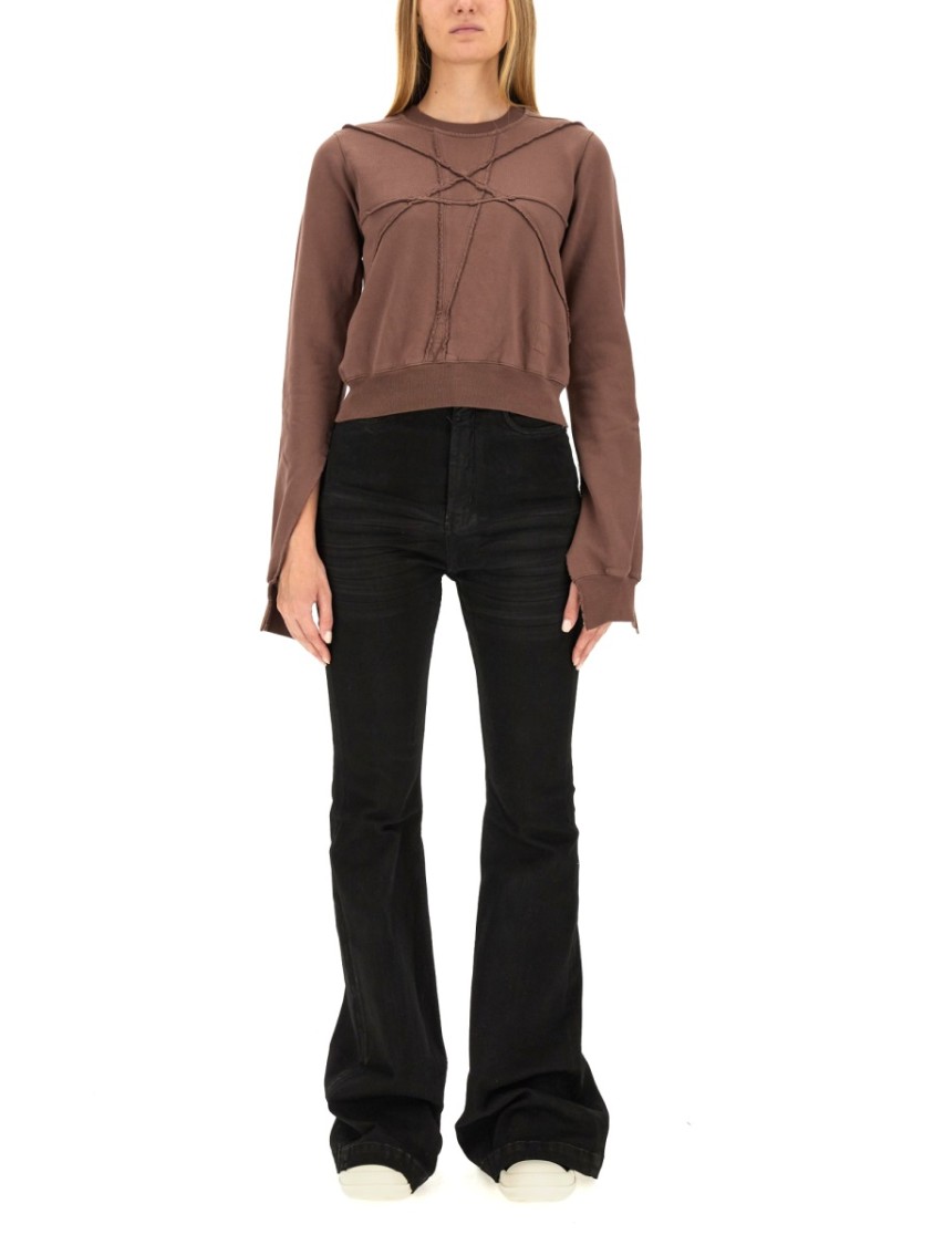 Shop Rick Owens Drkshdw Drkshdw By Rick Owens Cropped Sweatshirt With Flared Sleeves In Brown