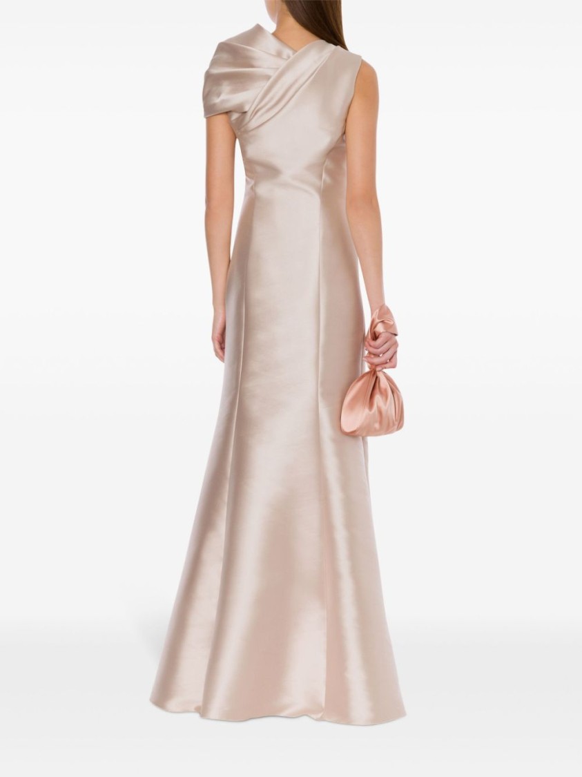 Alberta Ferretti Twisted Shoulder Mikado Mermaid Gown In Neutrals