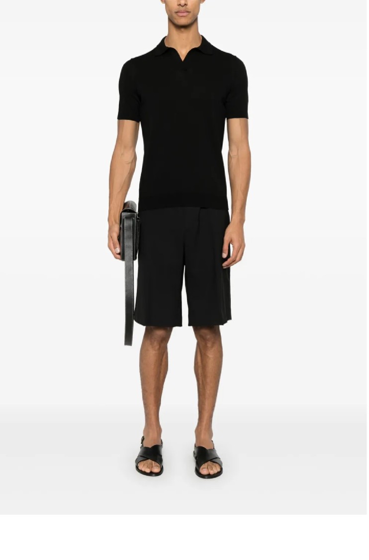 Shop Tagliatore Classic Black Polo Shirt With V-neck Design