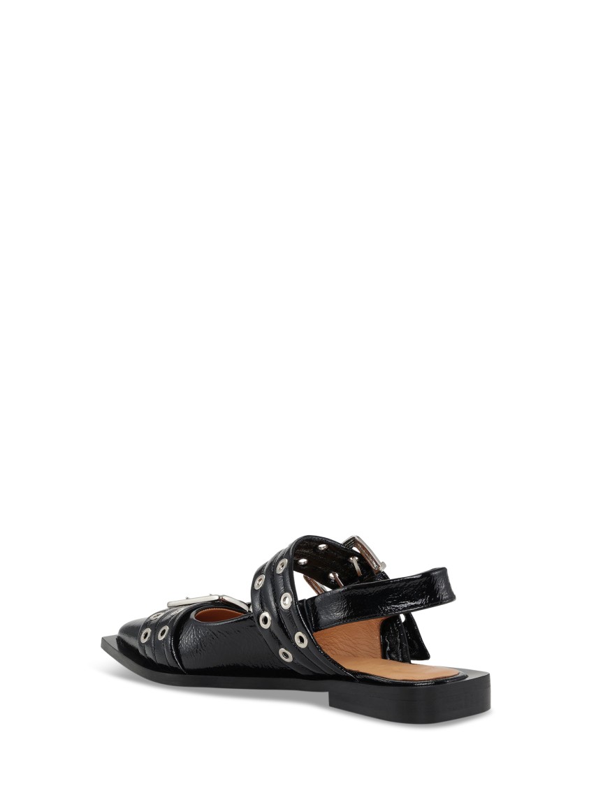 Ganni Pointed Toe Flat Shoes With Finish In Black