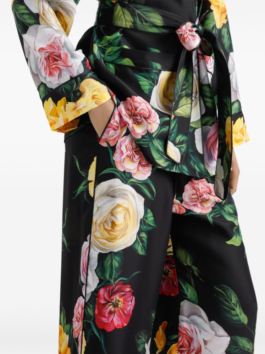 Dolce & Gabbana Peony And Roses Print Pants In Black