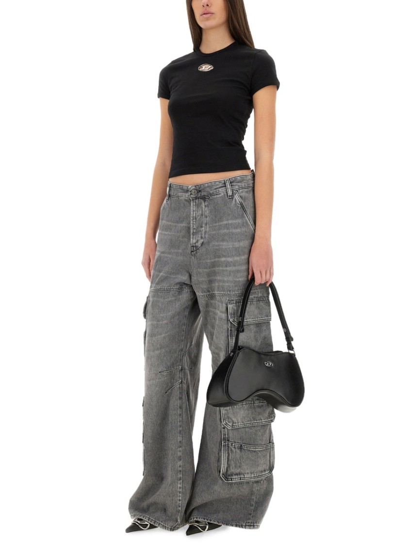 Diesel D-sire-cargo-d Grey Cargo Jeans With Low-rise Waist In Gray