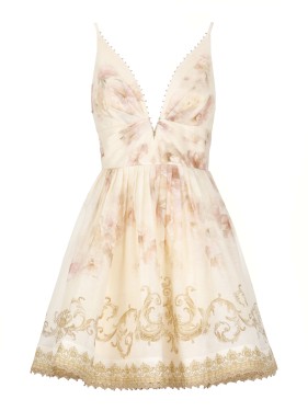 Zimmermann Coco Bow Front Mini Dress in Neutrals | THE LIST