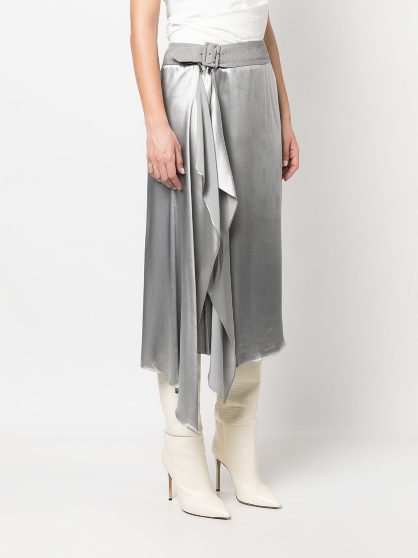 Fendi Asymmetrical Grey Skirt With Draped Detail In Metallic