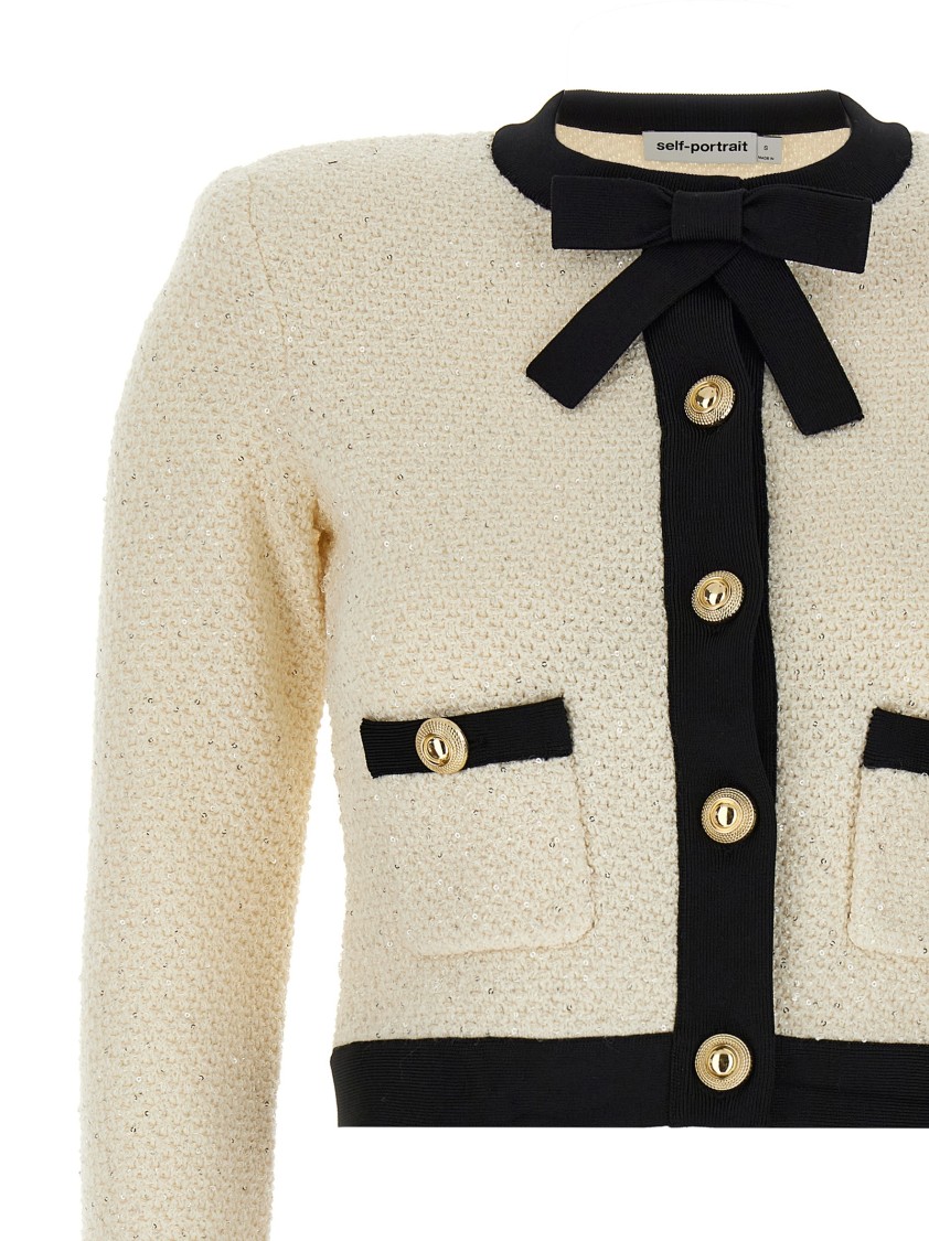 Self-portrait 'cream Sequin Pussy Bow' Cardigan