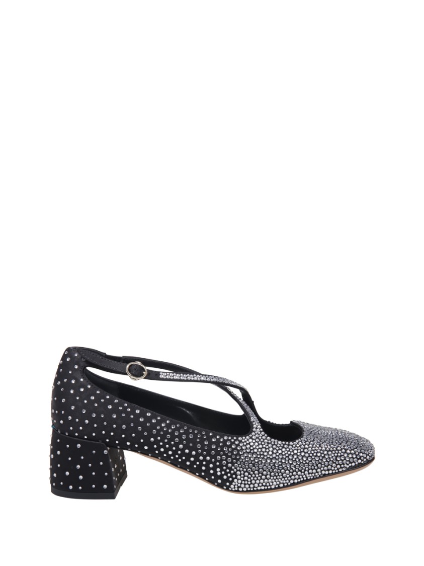 A. Bocca Rhinestone-embellished Satin Pumps With Cut-out Detail In Black