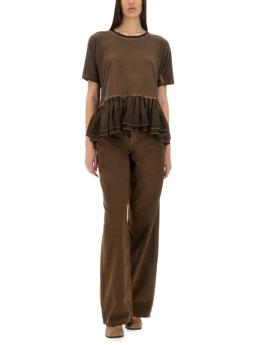 Uma Wang Round Collar And Trumpet T-shirt In Black