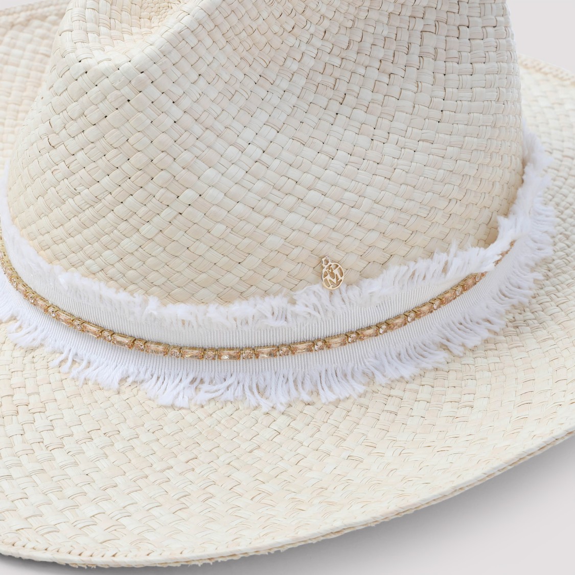 MAISON MICHEL MAISON MICHEL NATURAL BEIGE BRISA AUSTIN DENIM STRASS HAT 