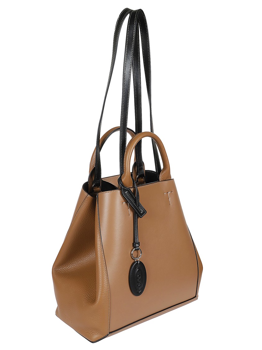 Tod's Structured Leather Handbag With Detachable Strap In Neutral