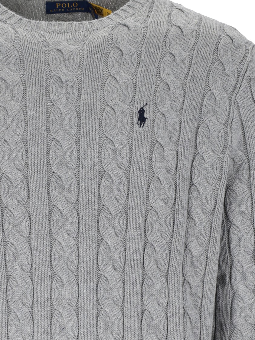Polo Ralph Lauren Grey Crewneck Sweater With Pony Embroidery On The Front And Woven Knit In Cotton Man In Gray