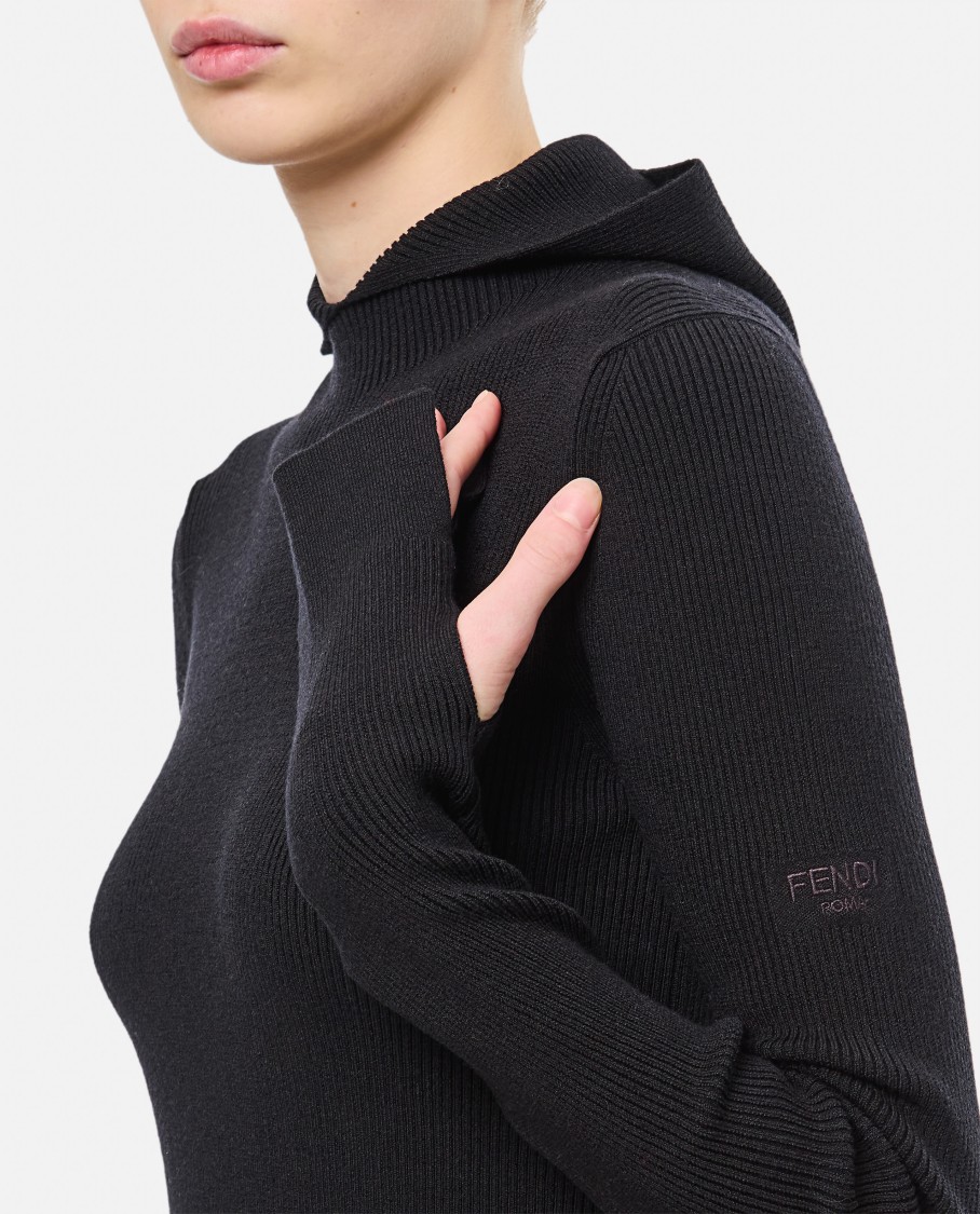 Fendi Women Wool Silk Ribs Mini Dress In Black