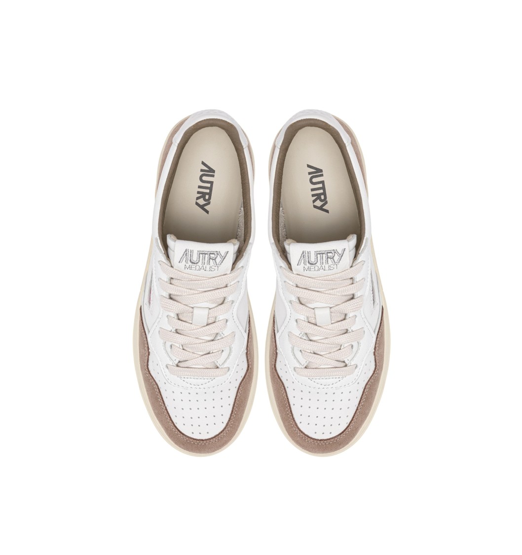 Autry Medalist Sneakers In White Leather With Brown Suede
