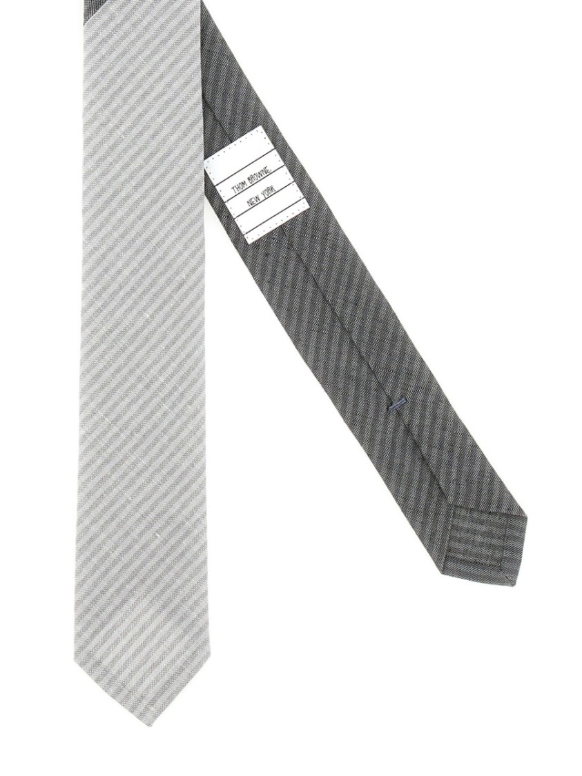 Shop Thom Browne Striped Grey Linen-cotton Tie