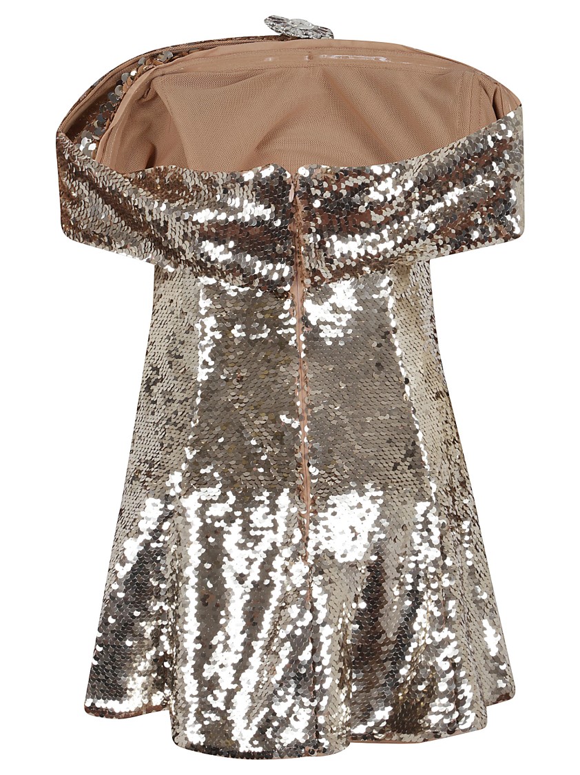 Shop Self-portrait Gold Sequin Off Shoulder Mini Dress