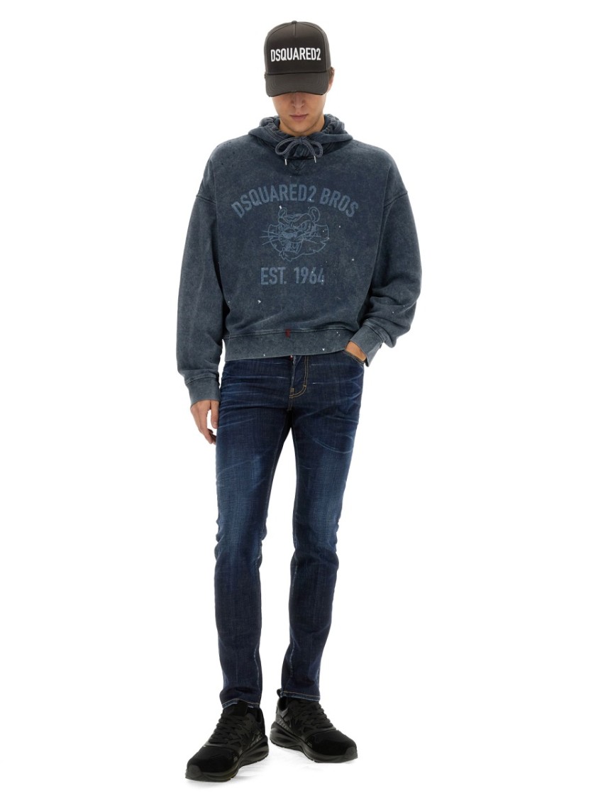 Shop Dsquared2 Relaxed-fit Grey Sweatshirt With Iconic Logo Print In Blue