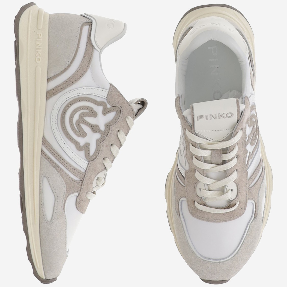 Shop Pinko Technical Fabric And Leather Sneakers With Logo In Grey