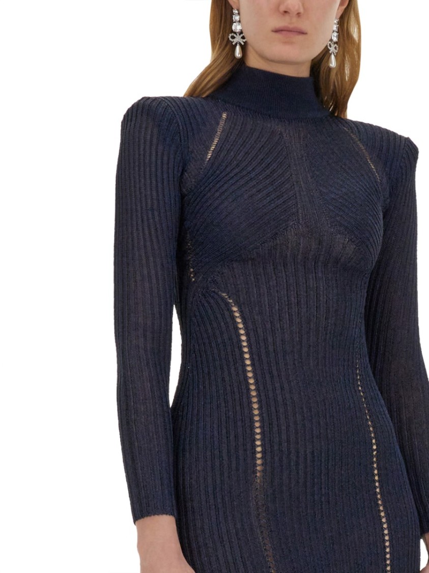 Self-portrait Lurex Knit Midi Dress In Blue