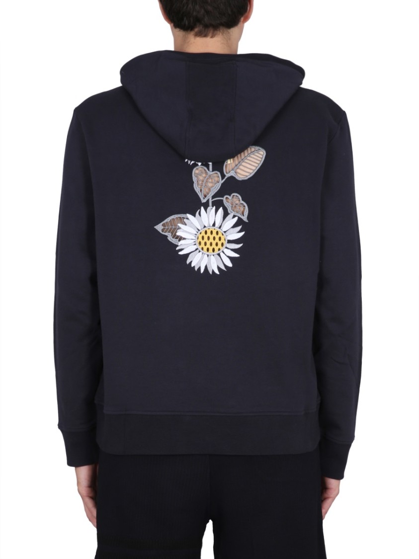 Thom Browne Embroidered Hoodie With Drawstring In Blue