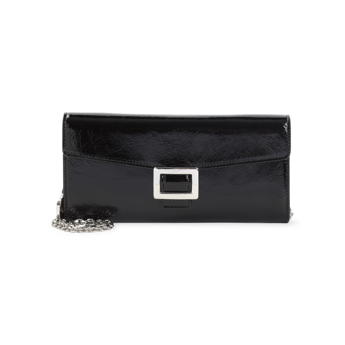 Roger Vivier Rectangular Black Brushed Leather Clutch In Black