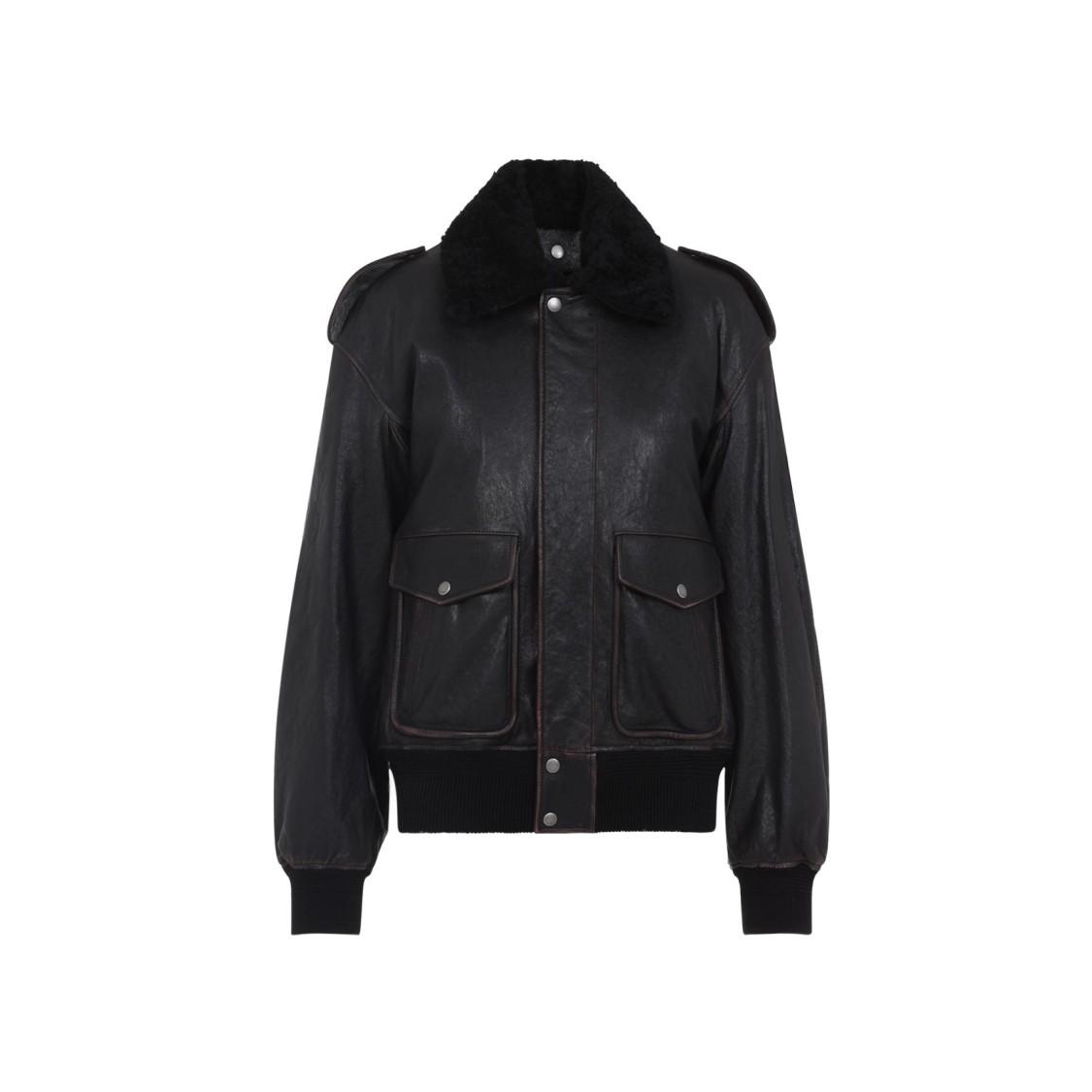 Saint Laurent Leather Bomber Jacket In Black