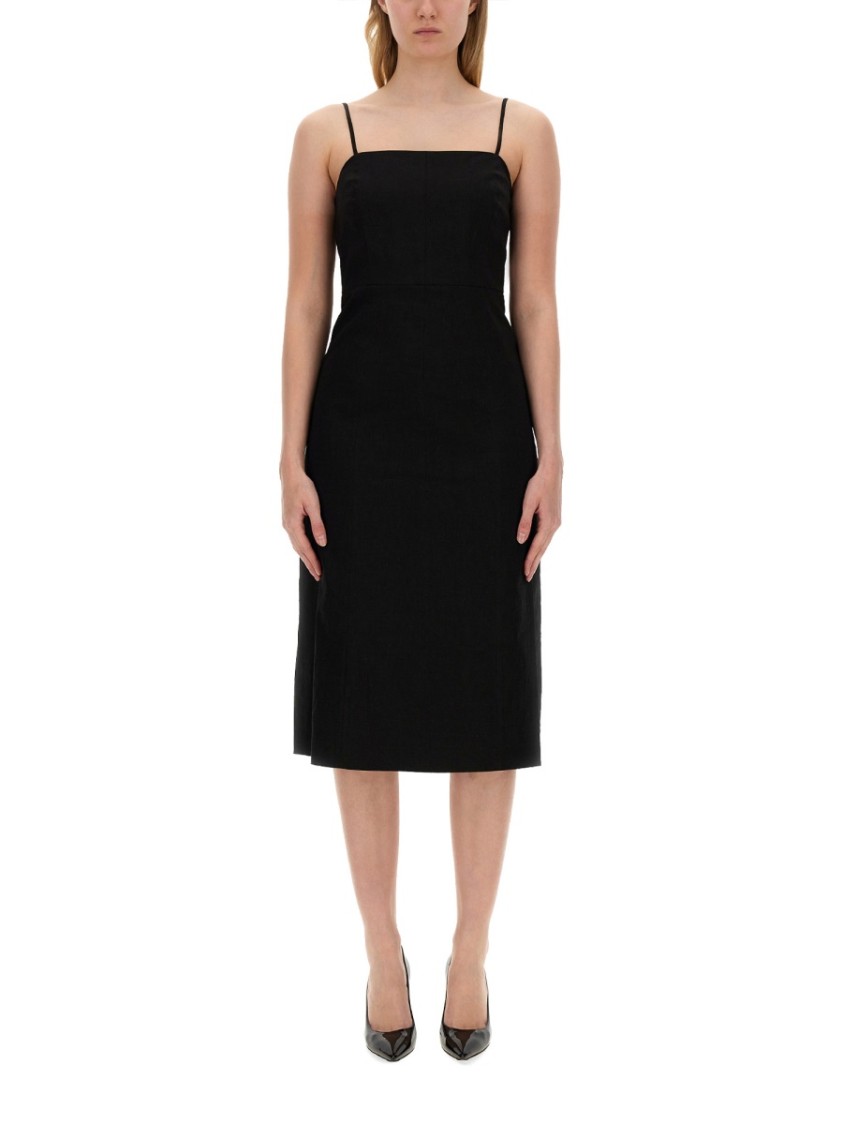 Theory Good Strappy A-line Linen Blend Dress In Black